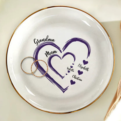 Personalized Heart Jewelry Dish Ring Holder for Mom Grandma, Sweet Family Keepsake Tray, Unique Gift
