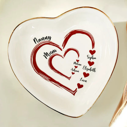 Personalized Heart Jewelry Dish Ring Holder for Mom Grandma, Sweet Family Keepsake Tray, Unique Gift
