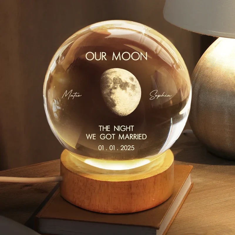 Globe Lamp, Personalized Moon Phase Design with Warm Amber Glow, Unique Gift for Couples