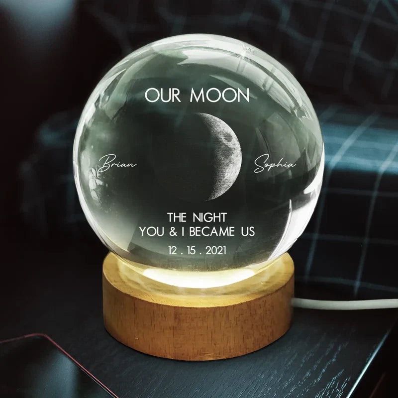 Globe Lamp, Personalized Moon Phase Design with Warm Amber Glow, Unique Gift for Couples