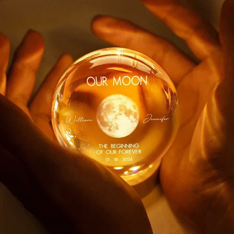 Globe Lamp, Personalized Moon Phase Design with Warm Amber Glow, Unique Gift for Couples