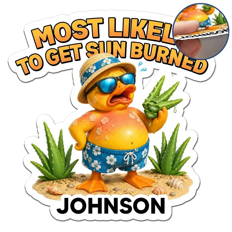 Personalized Acrylic Magnet, Funny Cruise Duck Most Likely to Get Sunburned, Unique Gift for Travelers