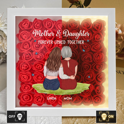 Mother & Daughter Hugging Shadow Box, Personalized Keepsake Home Decor with Warm Glow, Heartfelt Gift for Mom