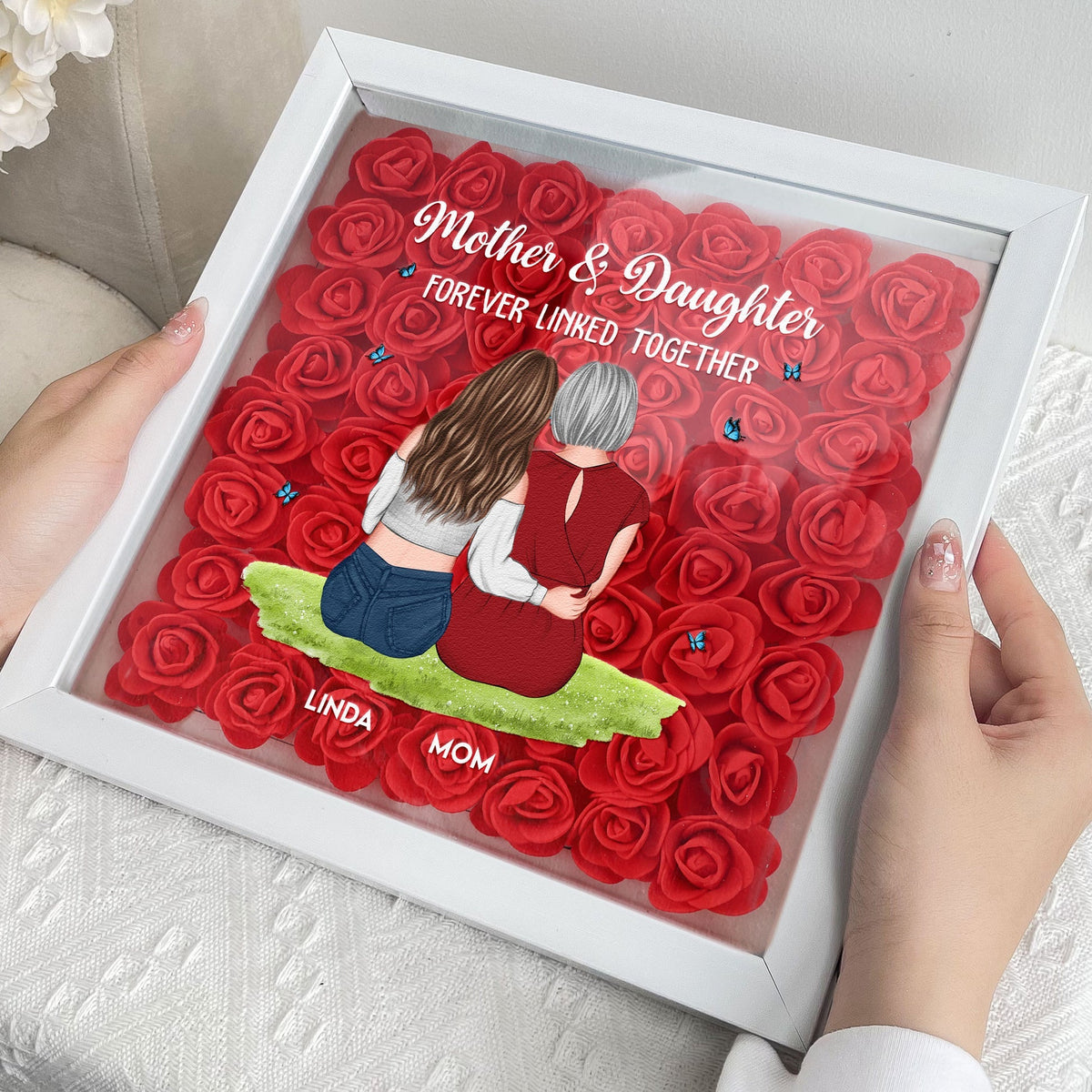 Mother & Daughter Hugging Shadow Box, Personalized Keepsake Home Decor with Warm Glow, Heartfelt Gift for Mom