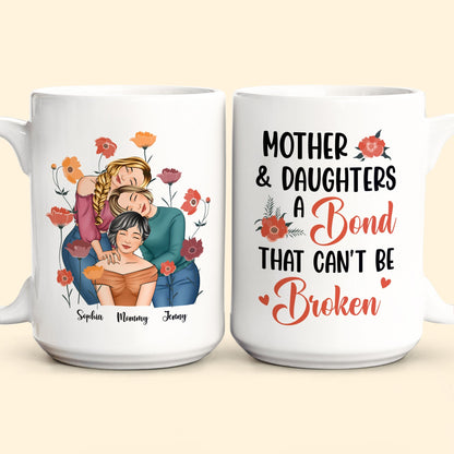 Personalized Gift for Mother or Daughter – Ceramic Mug Featuring Hugging Scene with 'First Our Mother, Forever Our Friend'