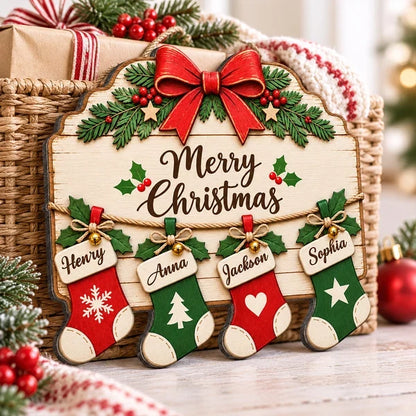Personalized Wooden Sign with Family Stockings, Rustic Christmas Decor, Unique Gift for Grandparents