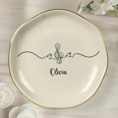 Personalized Jewelry Dish, Musical Instrument Line Art, Pastel Unique Gift for Music Teacher