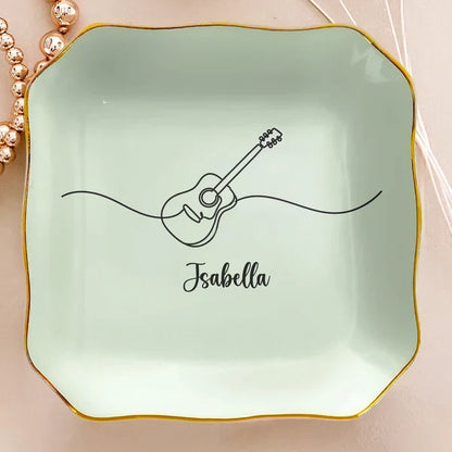 Personalized Jewelry Dish, Musical Instrument Line Art, Pastel Unique Gift for Music Teacher