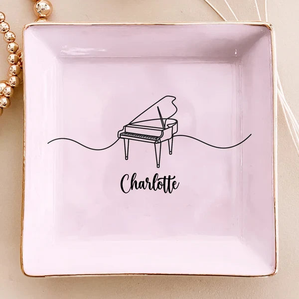 Personalized Jewelry Dish, Musical Instrument Line Art, Pastel Unique Gift for Music Teacher