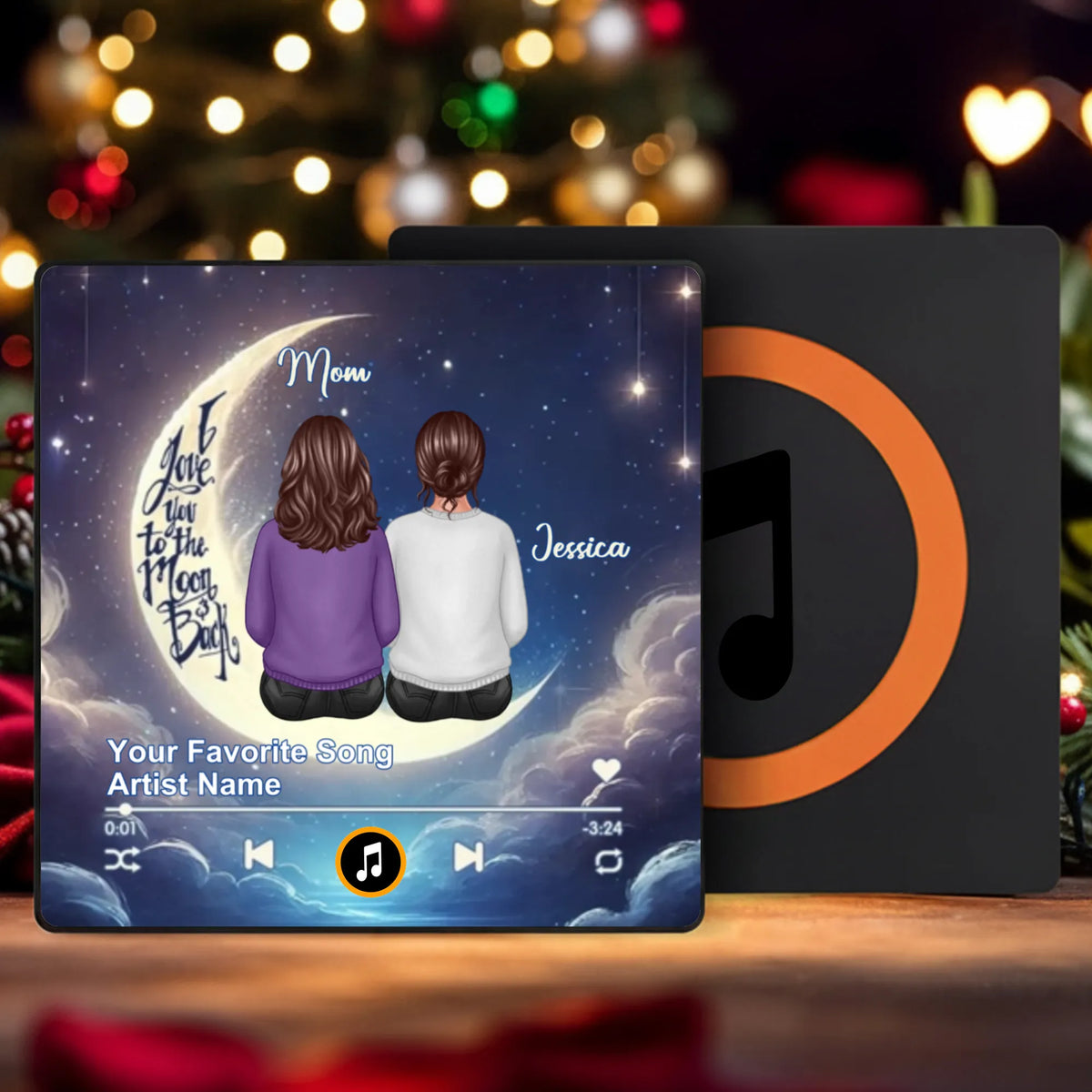 Personalized Acrylic Music Magnet Moon Mom and Daughter Sitting Under Stars Fridge Decor Unique Gift for Mom