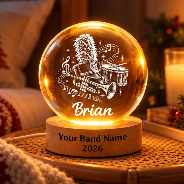 Personalized Globe Lamp with Marching Band Instruments, Warm Amber Display, Unique Gift for Young Musicians