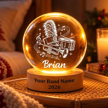 Personalized Globe Lamp with Marching Band Instruments, Warm Amber Display, Unique Gift for Young Musicians