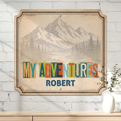 Personalized Shaped Metal Sign, My Adventures Vintage Mountain Landmark Magnet Display, Unique Gift for Travelers
