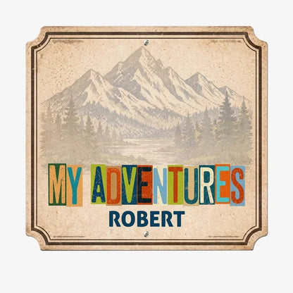 Personalized Shaped Metal Sign, My Adventures Vintage Mountain Landmark Magnet Display, Unique Gift for Travelers
