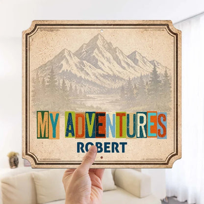 Personalized Shaped Metal Sign, My Adventures Vintage Mountain Landmark Magnet Display, Unique Gift for Travelers