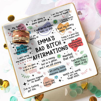 Jewelry Dish Featuring Bold Swear Affirmations Design, Refined Texture, Unique Keepsake Gift