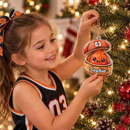 Custom Basketball Dumpling Acrylic Ornament, Cute Orange Cartoon, Unique Christmas Gift for Kids & Grandkids