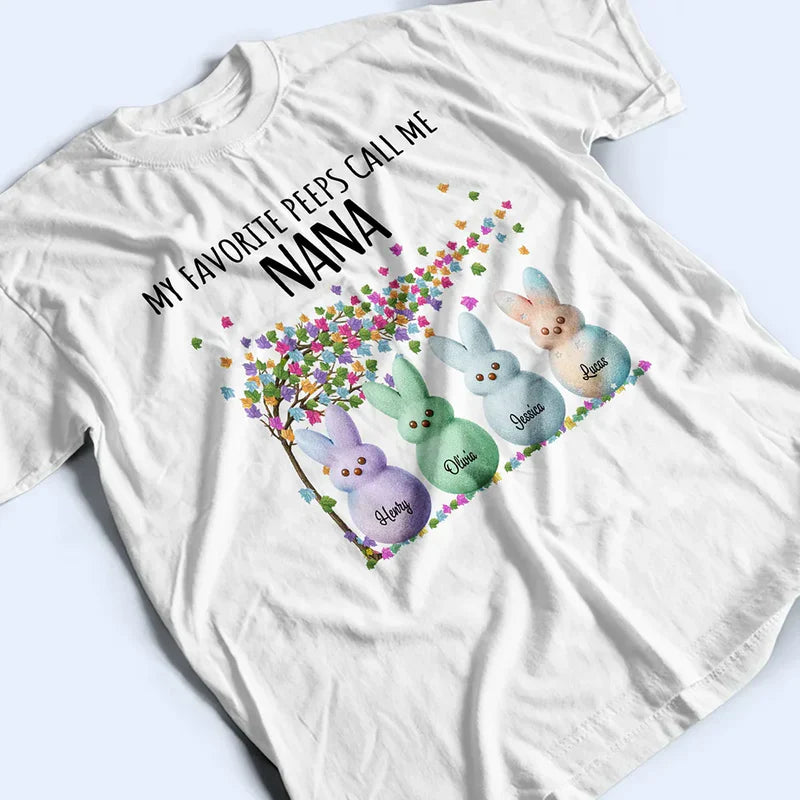 Personalized Grandma Classic Tee with Bunny Peeps and Spring Florals, Cute Unique Gift for Grandma
