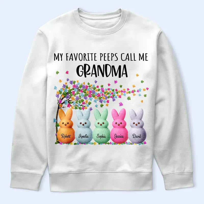 Personalized Grandma Classic Tee with Bunny Peeps and Spring Florals, Cute Unique Gift for Grandma