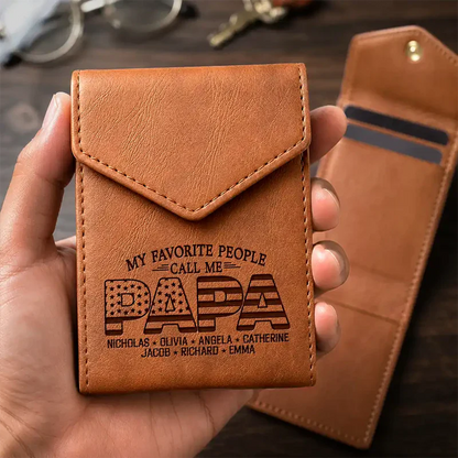 Leather Slim Wallet, Personalized Brown Card Holder With Family Quote, Unique Creative Gift For Family Gifting