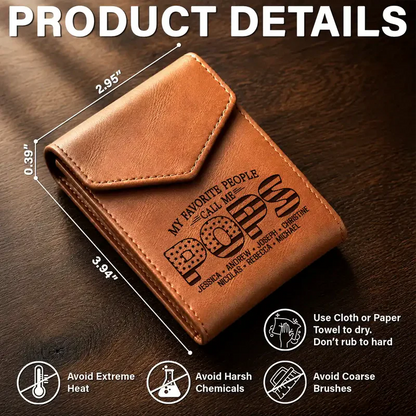 Leather Slim Wallet, Personalized Brown Card Holder With Family Quote, Unique Creative Gift For Family Gifting