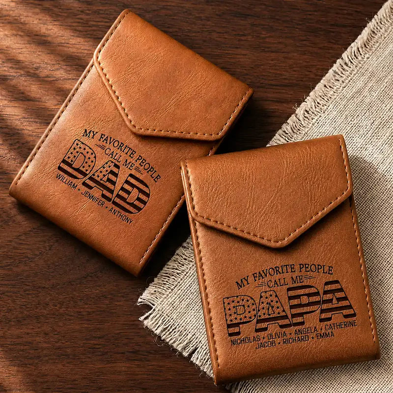 Leather Slim Wallet, Personalized Brown Card Holder With Family Quote, Unique Creative Gift For Family Gifting