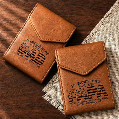 Leather Slim Wallet, Personalized Brown Card Holder With Family Quote, Unique Creative Gift For Family Gifting