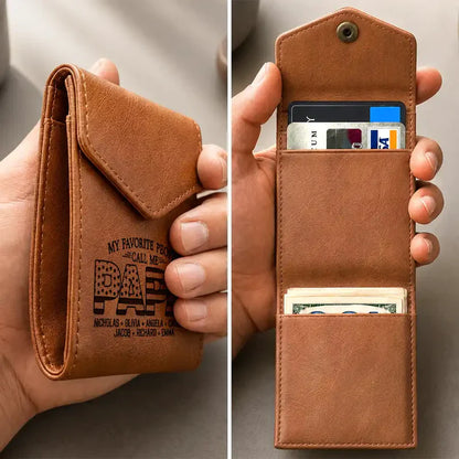 Leather Slim Wallet, Personalized Brown Card Holder With Family Quote, Unique Creative Gift For Family Gifting