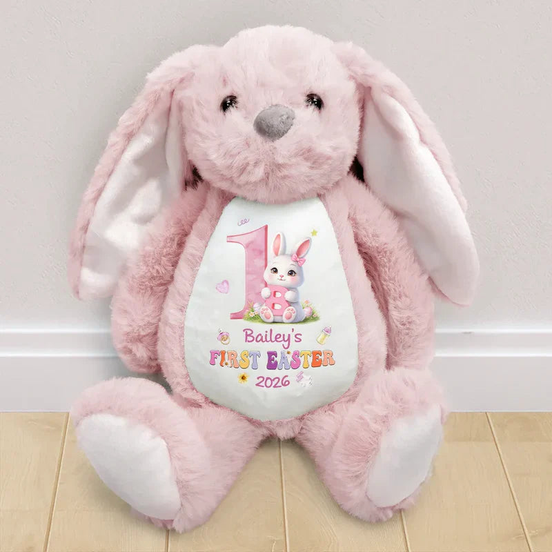 Personalized Plush Bunny with Custom Name for Baby's First Easter, Pastel Keepsake, Unique Gift for New Parents