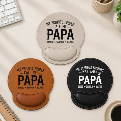 Personalized Wrist Rest Mouse Pad for Papa, Unique Custom Desk Gift for Dad or Grandpa in Warm Brown