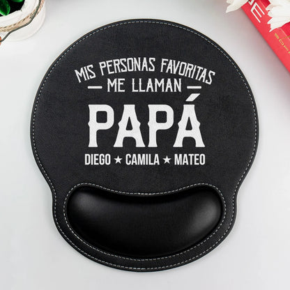 Personalized Wrist Rest Mouse Pad for Papa, Unique Custom Desk Gift for Dad or Grandpa in Warm Brown