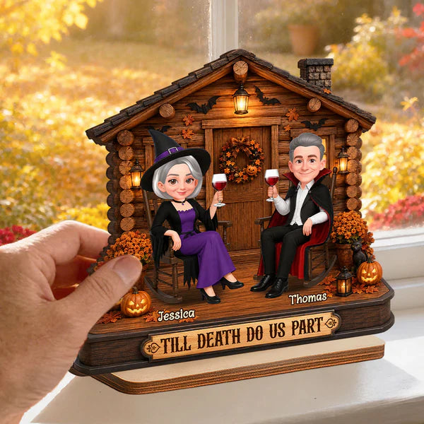 Personalized 2-Layer Wooden Plaque, Haunted Cabin Couple Halloween Decor, Unique Gift for Couples