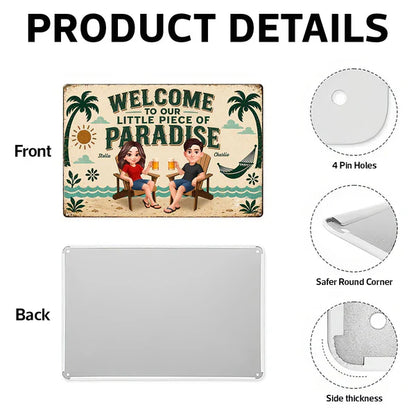Personalized Rectangular Iron Sign, Seated Couple Pool Paradise Decor, Unique Gift for Couples