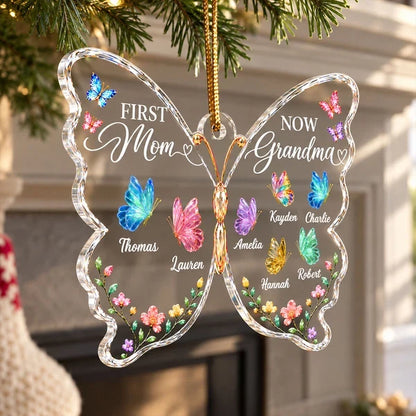 Personalized Acrylic Ornament, Colorful Butterfly Family Keepsake, Unique Christmas Gift for Grandma