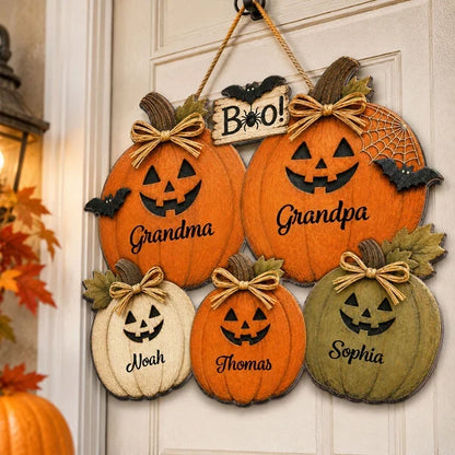Personalized Wooden Sign with Grandma and Grandpa Pumpkins, Rustic Halloween Door Decor, Unique Gift for Grandparents