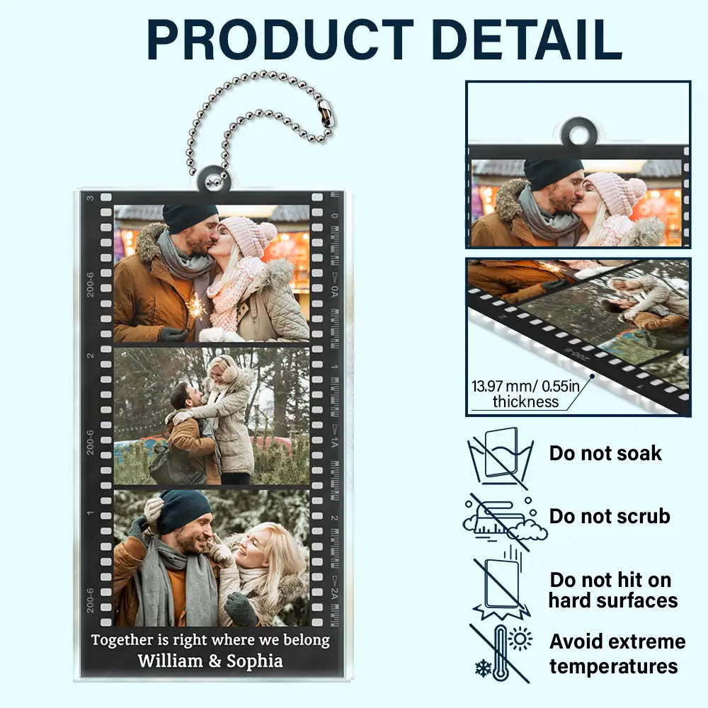 Gift For Couples, Gift For Husband, Gift For Wife, Gift For Boyfriend, Gift For Girlfriend, Family, Gift For Bestie - Custom Photo Couple Family Friends Camera Film Roll - Personalized Acrylic Car Hanger
