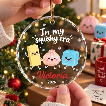 Personalized Crystal Ornament, Cute Squishy Characters Holding Hands, Unique Christmas Gift for Kids