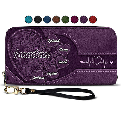 Custom Leather Wallet – Beautiful Leather Long Wallet with Heartfelt Grandkids' Names – The Perfect Gift for Grandma