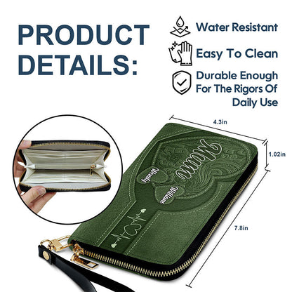 Custom Leather Wallet – Beautiful Leather Long Wallet with Heartfelt Grandkids' Names – The Perfect Gift for Grandma