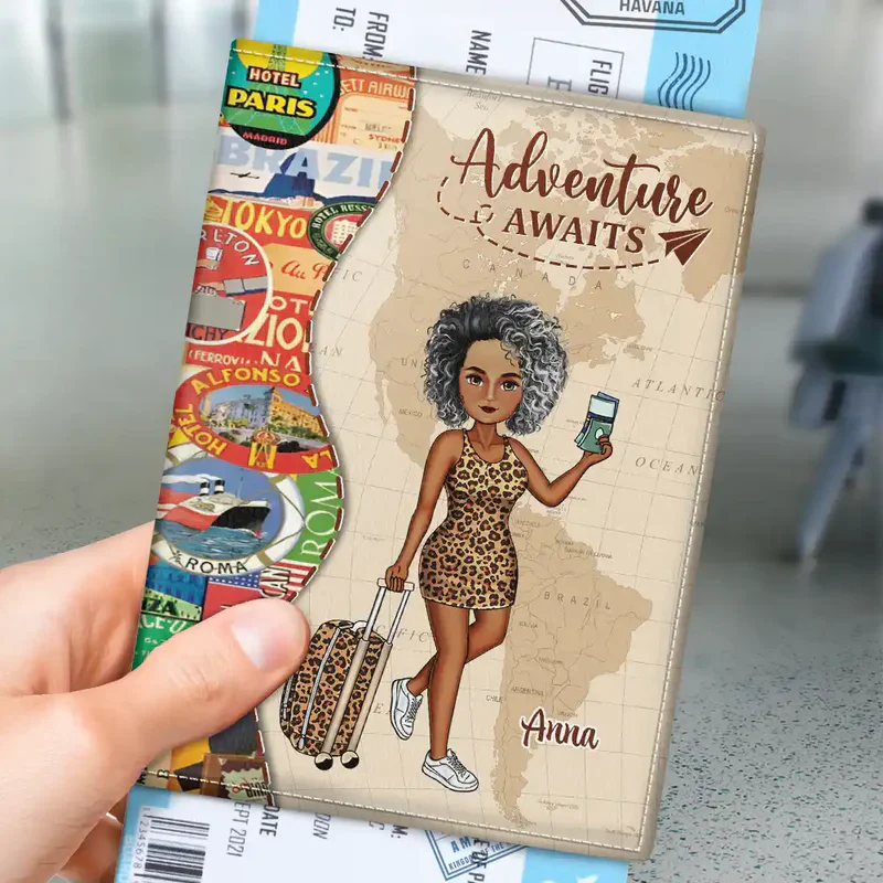 And So The Adventure Begins Personalized Passport Cover, Creative Gift for Her on a Travel Map