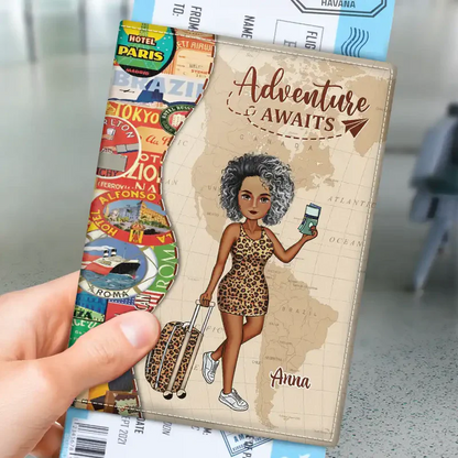 And So The Adventure Begins Personalized Passport Cover, Creative Gift for Her on a Travel Map