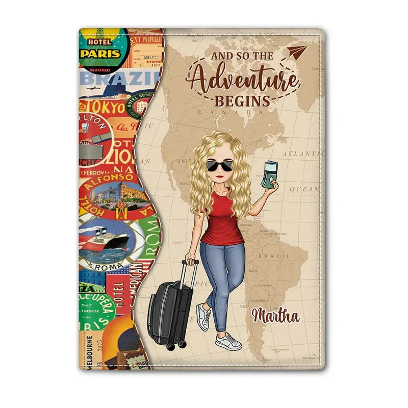 And So The Adventure Begins Personalized Passport Cover, Creative Gift for Her on a Travel Map