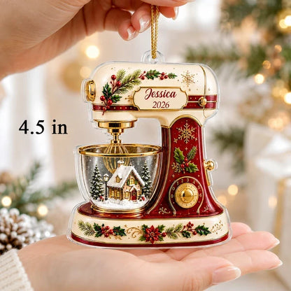Personalized Acrylic Ornament, Vintage Christmas Baking Mixer, Creative Gift for Bakers and Home Cooks