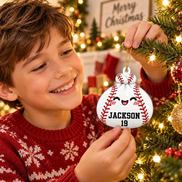 Personalized Dumpling Acrylic Ornament, Smiling Sports Balls on a Lit Christmas Tree, Unique Gift for Athletes