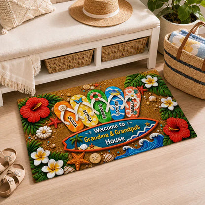 Personalized Standard Doormat, Hello Summer Flip-Flop Design for Grandma & Grandpa, Unique Gift