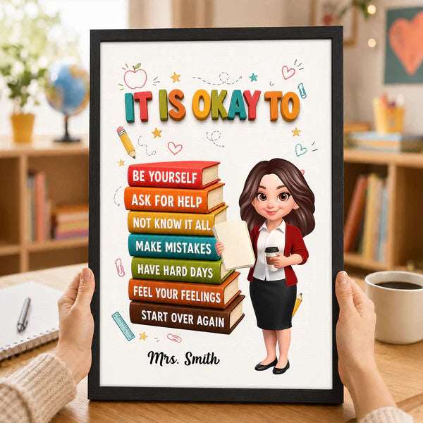 Personalized Canvas with Colorful Teacher Illustration, Classroom Calm Corner Unique Gift