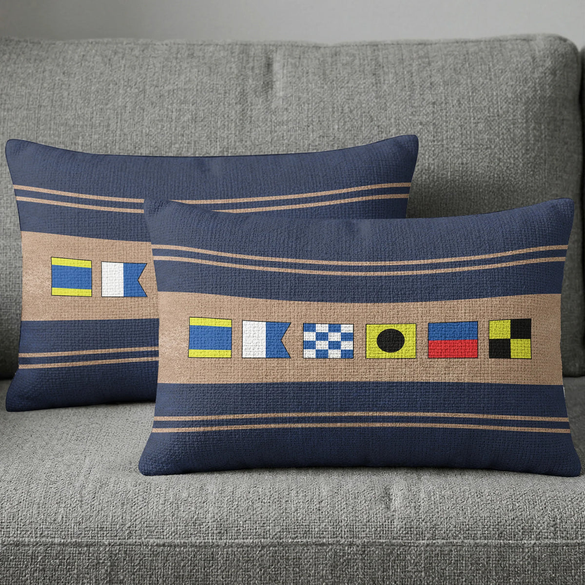Personalized Nautical Signal Flags Rectangular Pillow, Coastal Navy Sofa Accent, Unique Gift for Home Decor Lovers