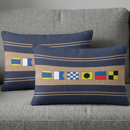 Personalized Nautical Signal Flags Rectangular Pillow, Coastal Navy Sofa Accent, Unique Gift for Home Decor Lovers