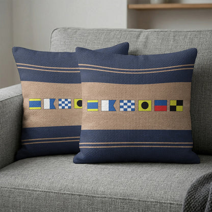 Personalized Nautical Signal Flags Rectangular Pillow, Coastal Navy Sofa Accent, Unique Gift for Home Decor Lovers