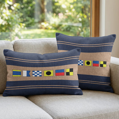 Personalized Nautical Signal Flags Rectangular Pillow, Coastal Navy Sofa Accent, Unique Gift for Home Decor Lovers